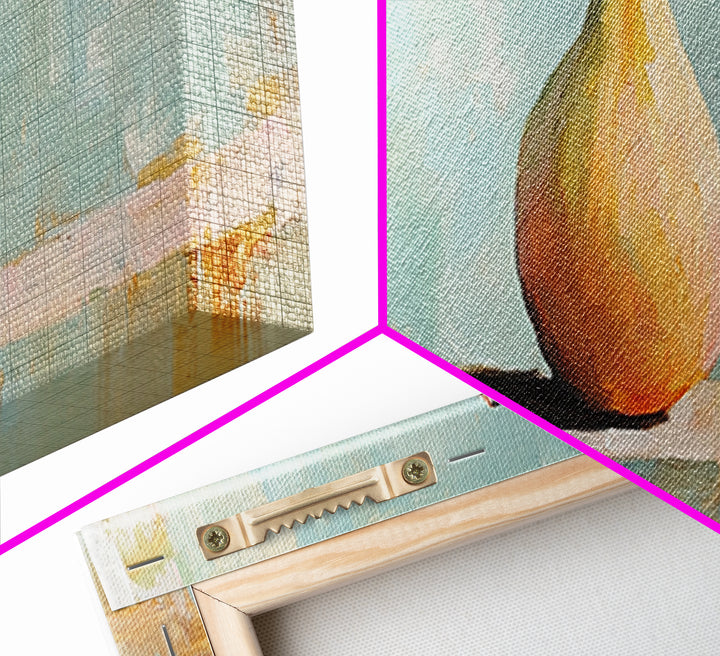 Golden Pear Still Life Framed Canvas Print, Rustic Kitchen Wall Art, Farmhouse Decor, Fruit Painting, Dining Room Decor Gift