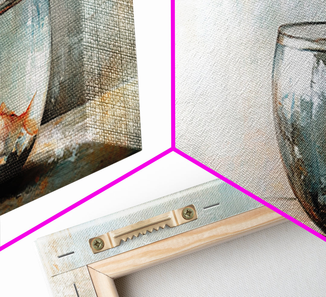 Goldfish In Glass Bowl Wall Art, Minimalist Ocean Decor, Animal Art Print, Coastal Bathroom Canvas Print, Gift For Fish Lovers