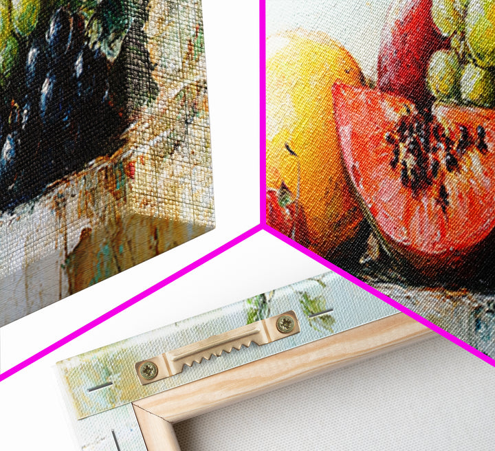 Tropical Fruit And Butterfly Still Life Wall Art, Colorful Kitchen Canvas Print, Summer Farmhouse Decor, Food Lover Gift Art Print