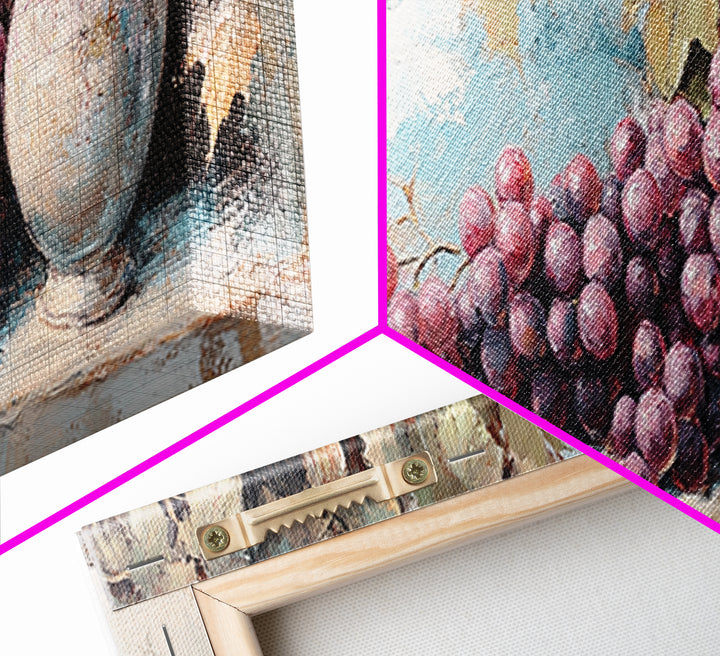 Purple Grapes And Rustic Pitcher Framed Canvas Print, Winery Wall Art, French Country Decor, Kitchen Wall Decor, Gift For Her