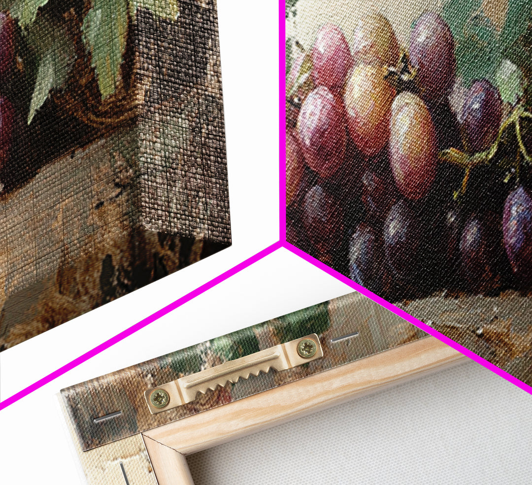Moody Grapes With Vine Leaves Canvas Print, Winery Wall Art, Rustic Kitchen Decor, Country Wall Decor, Housewarming Gift