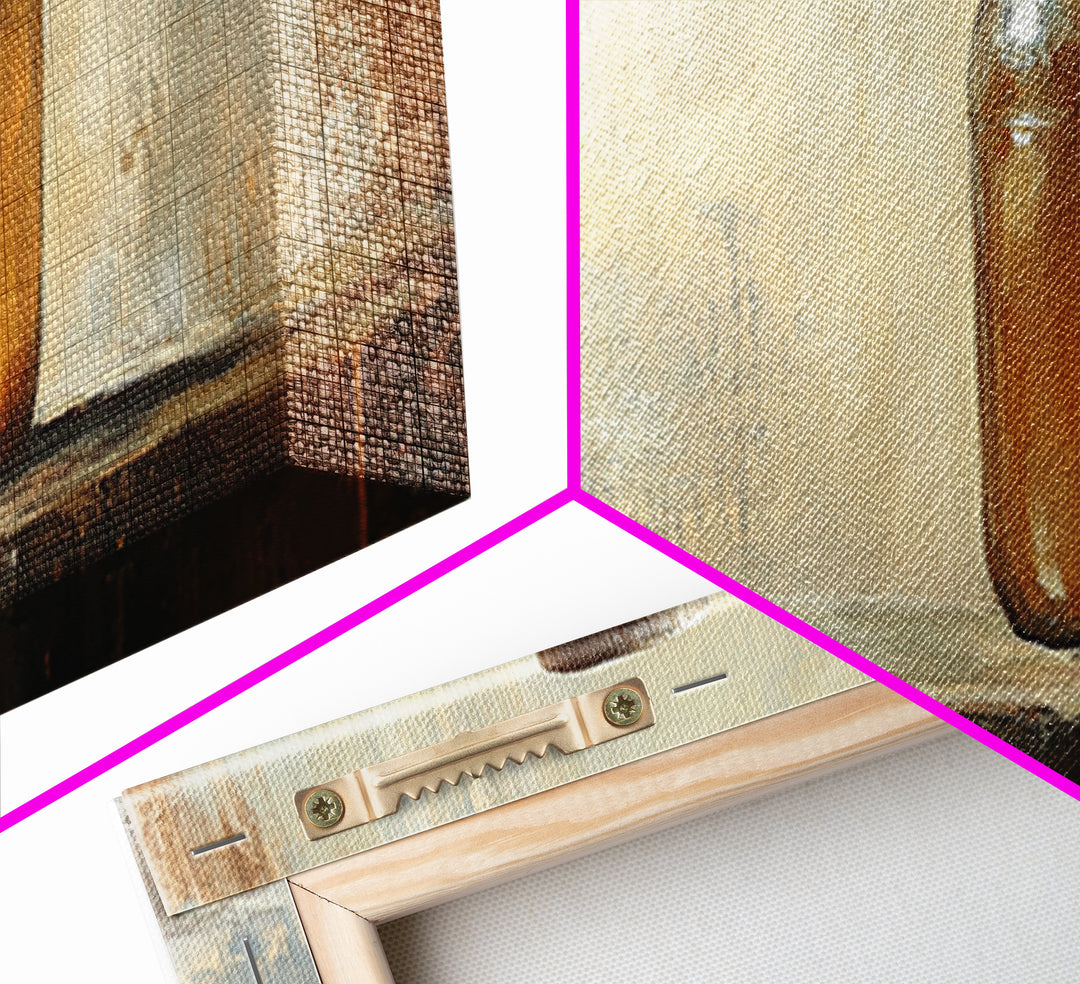 Amber Mason Jar Still Life Wall Art, Rustic Farmhouse Decor, Neutral Canvas Print For Kitchen Shelf Or Dining Room Wall Decor