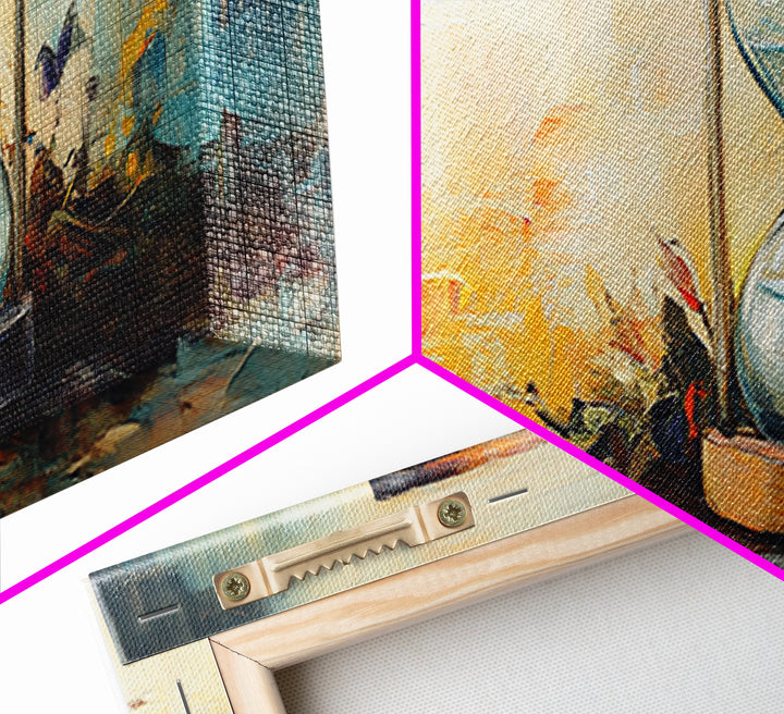 Hourglass Sunset Still Life Wall Art, Long Horizontal Canvas, Neutral Coastal Decor, Abstract Painting, Living Room Print