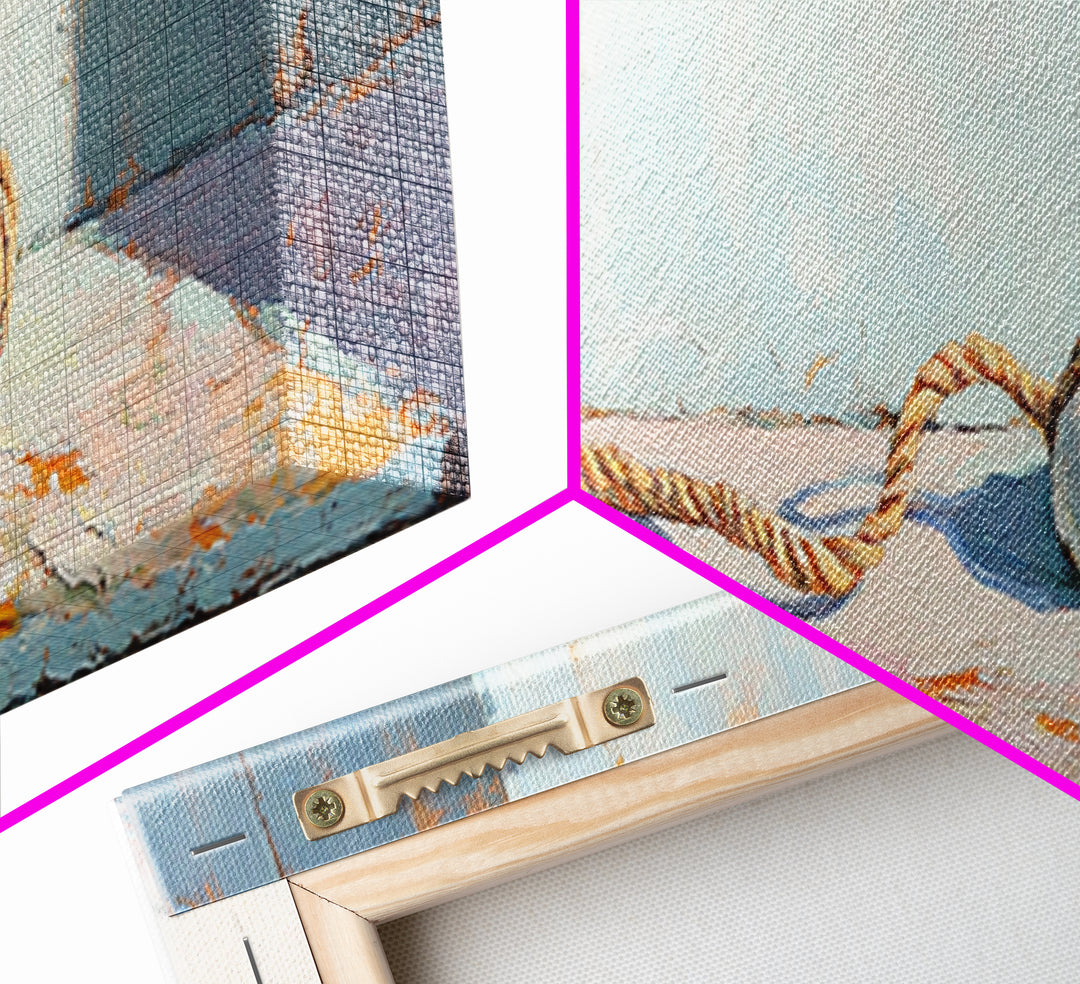 Weathered Rope And Wood Float Canvas Print, Nautical Coastal Wall Art, Beach House Decor, Rustic Bathroom Wall Decor, Ocean Wall Art