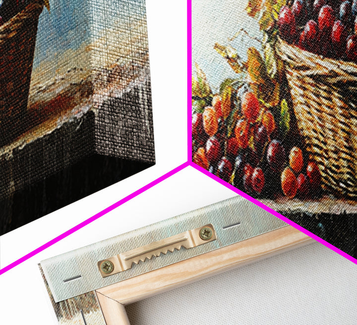 Basket Of Red Cherries Still Life Wall Art, Rustic Kitchen Decor, Fruit Painting Print, Farmhouse Dining Room Wall Decor