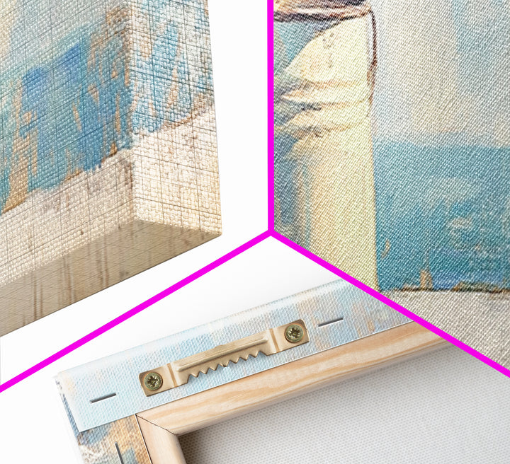White Enamel Pail By The Sea Canvas Print, Coastal Farmhouse Wall Decor, Beach House Art, Rustic Nautical Kitchen Decor Print