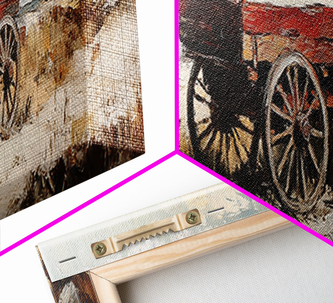 Red Farm Wagon In Snow Wall Art, Rustic Landscape Canvas Print, Farmhouse Decor, Country Winter Art, Cozy Home Decor Gift