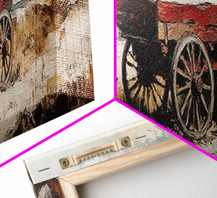 Red Farm Wagon In Snow Wall Art, Rustic Landscape Canvas Print, Farmhouse Decor, Country Winter Art, Cozy Home Decor Gift
