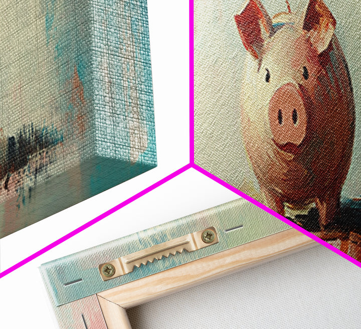 Pink Piggy Bank Oil Painting Canvas Print, Whimsical Wall Art, Cute Nursery Decor, Kids Room Art, Housewarming Gift, Fun
