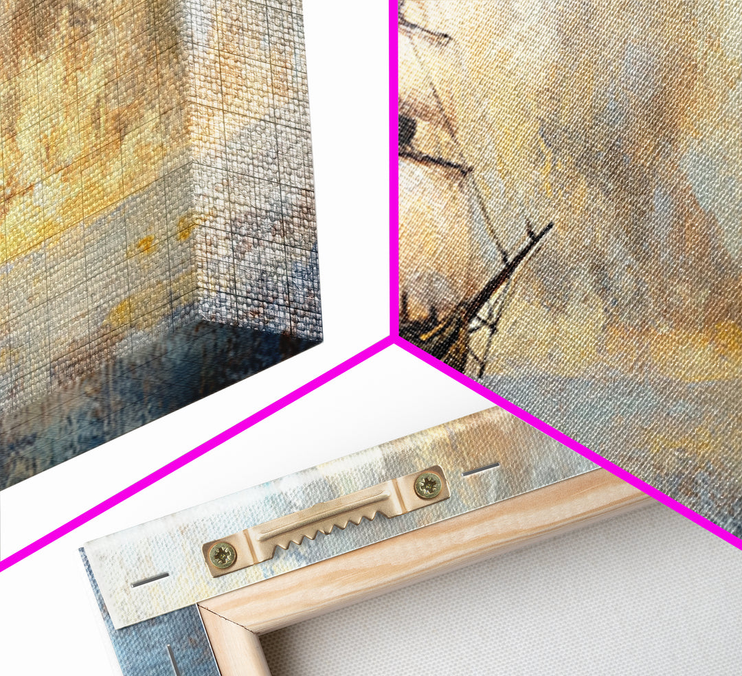Tall Sailing Ship At Sunset Canvas Print, Nautical Wall Art, Coastal Seascape Art, Ocean Painting, Beach House Decor, Gift