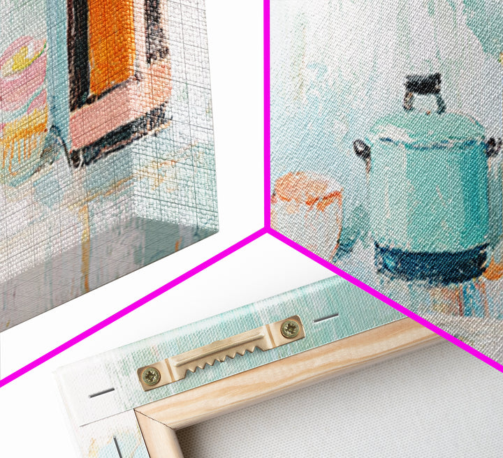 Pastel Kitchen Counter Canvas Print, Cozy Kitchen Wall Art, Modern Farmhouse Decor, Whimsical Cooking Art For Dining Room