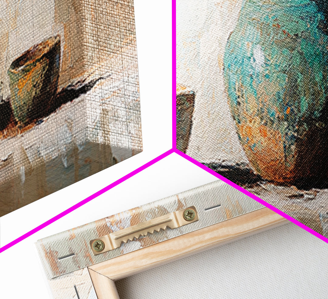 Turquoise Pottery Still Life Wall Art, Rustic Kitchen Decor, Farmhouse Canvas Print, Neutral Dining Room Art Print Gift Idea