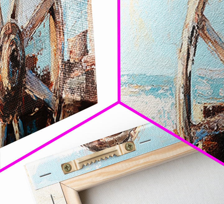 Weathered Wagon Wheel Wall Art, Coastal Beach Decor, Rustic Nautical Canvas Print, Beach House Wall Decor, Large Seascape Gift