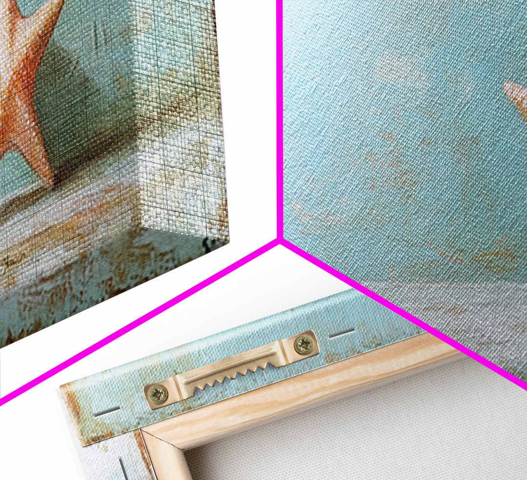 Single Starfish On Weathered Blue Shelf Wall Art, Minimalist Coastal Decor, Beach House Bathroom Canvas Print, Ocean Wall Decor