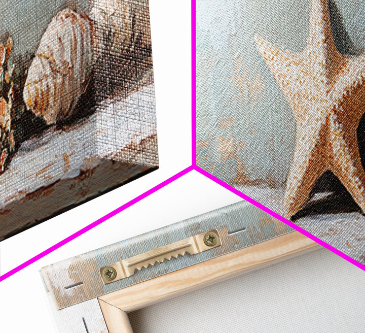 Starfish And Conch Shell Wall Art, Coastal Bathroom Decor, Beach House Canvas Print, Nautical Ocean Home Decor Housewarming Gift