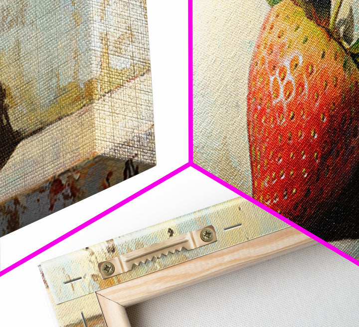 Single Strawberry Still Life Wall Art, Rustic Kitchen Decor, Fruit Art Print, Farmhouse Canvas, Dining Room Decor Gift Idea