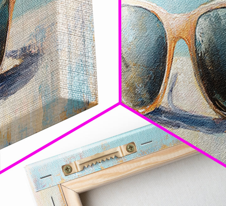 Retro Sunglasses Still Life Canvas Print, Summer Beach Wall Art, Minimalist Coastal Decor, Fashion Wall Art, Gift For Her
