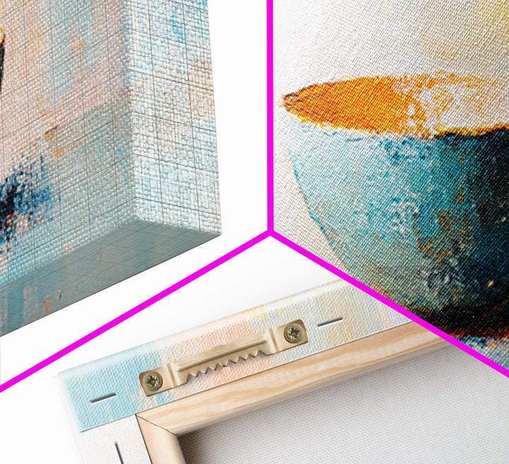 Turquoise Ceramic Bowl Canvas Print, Minimalist Kitchen Wall Art, Modern Neutral Decor, Soft Abstract Still Life Painting