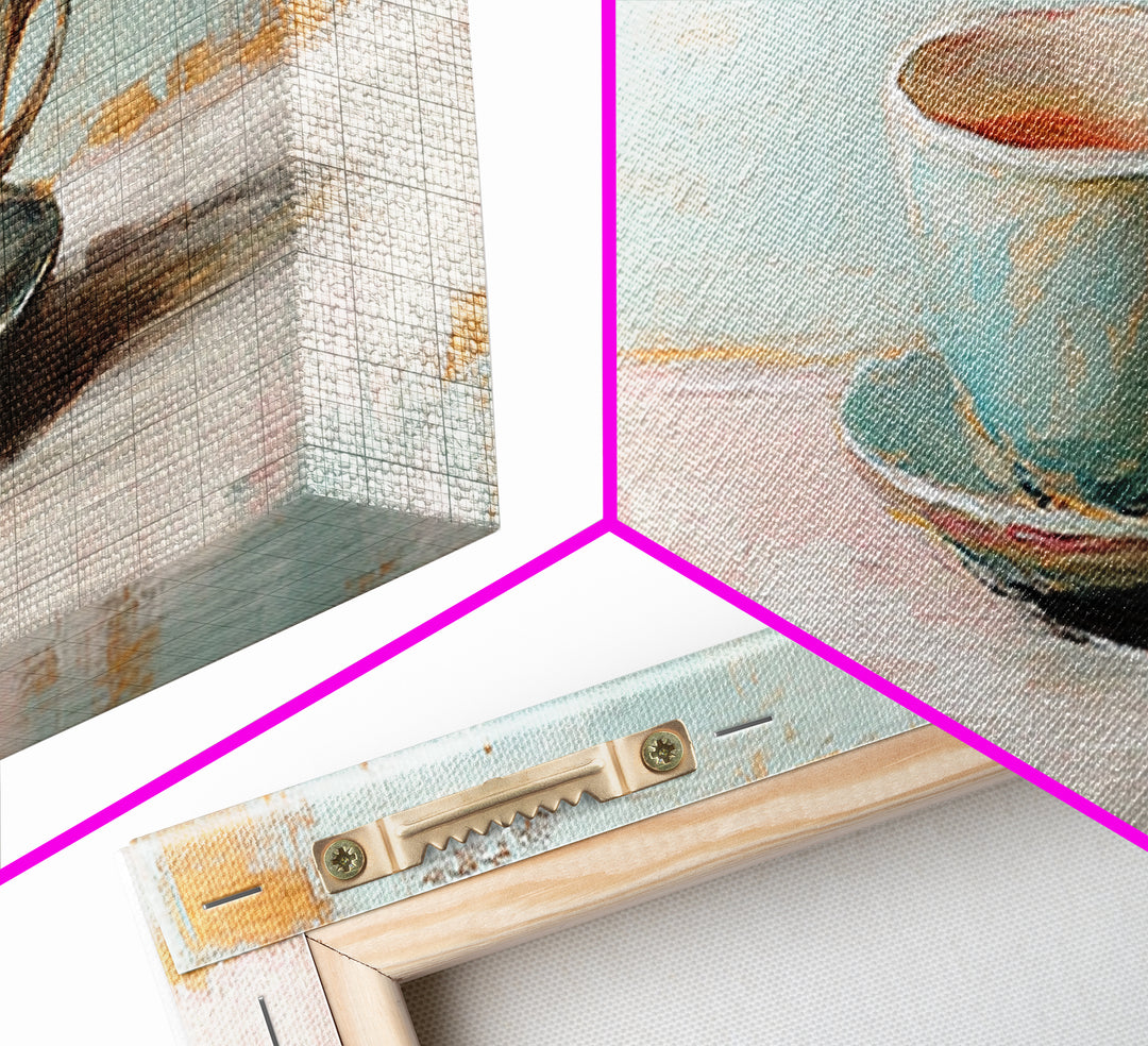 Pastel Teacup Still Life Wall Art, Cozy Coffee Bar Decor, Minimalist Kitchen Canvas Print, Soft Neutral Home Decor Housewarming Gift