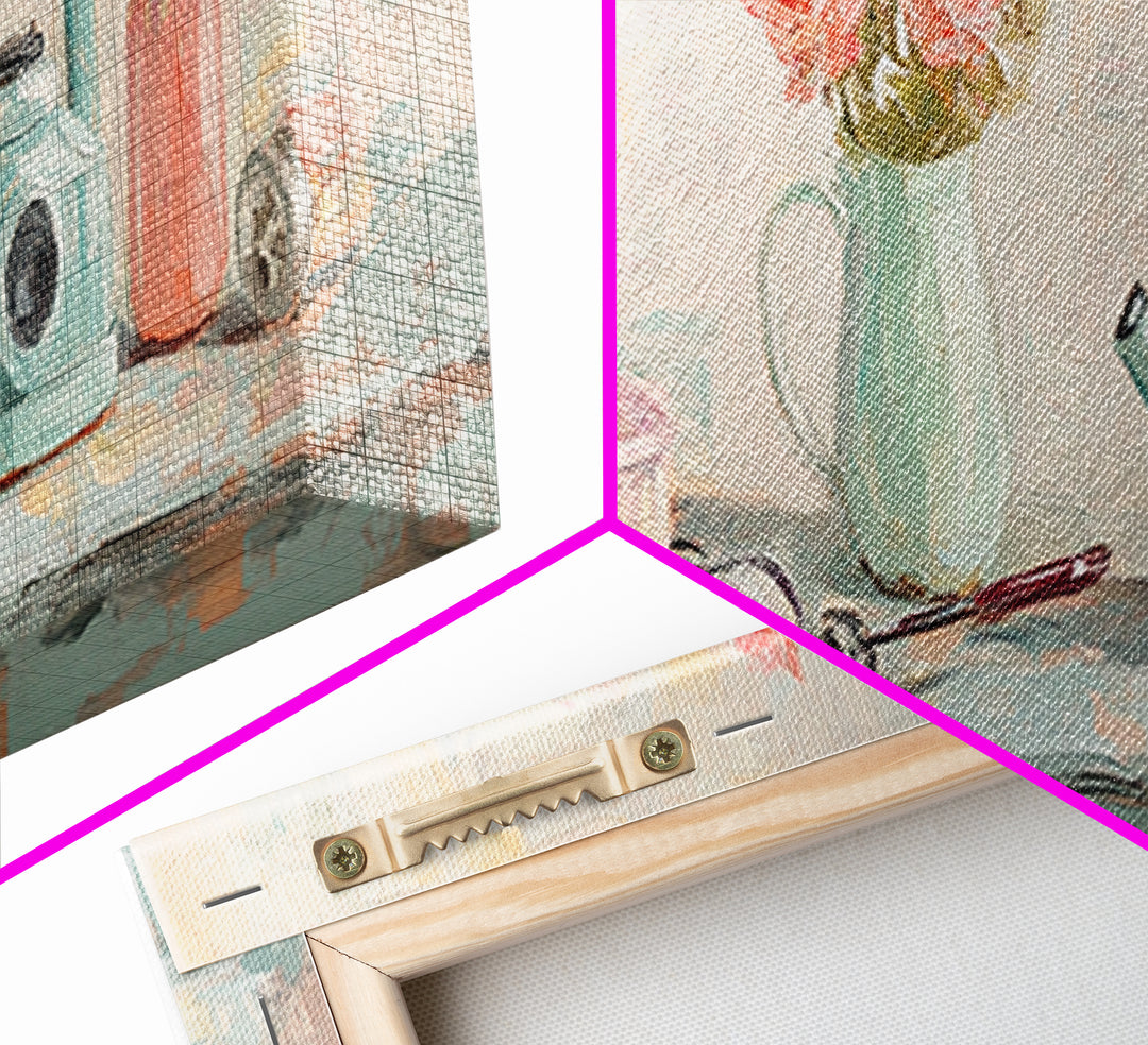 Pastel Vanity Shelf With Flowers Framed Canvas Print, Feminine Bathroom Wall Art, Beauty Room Decor, Gift For Her, Girly Decor