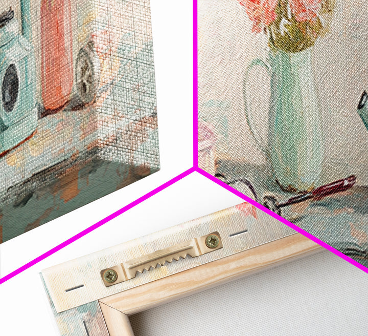 Pastel Vanity Shelf With Flowers Framed Canvas Print, Feminine Bathroom Wall Art, Beauty Room Decor, Gift For Her, Girly Decor