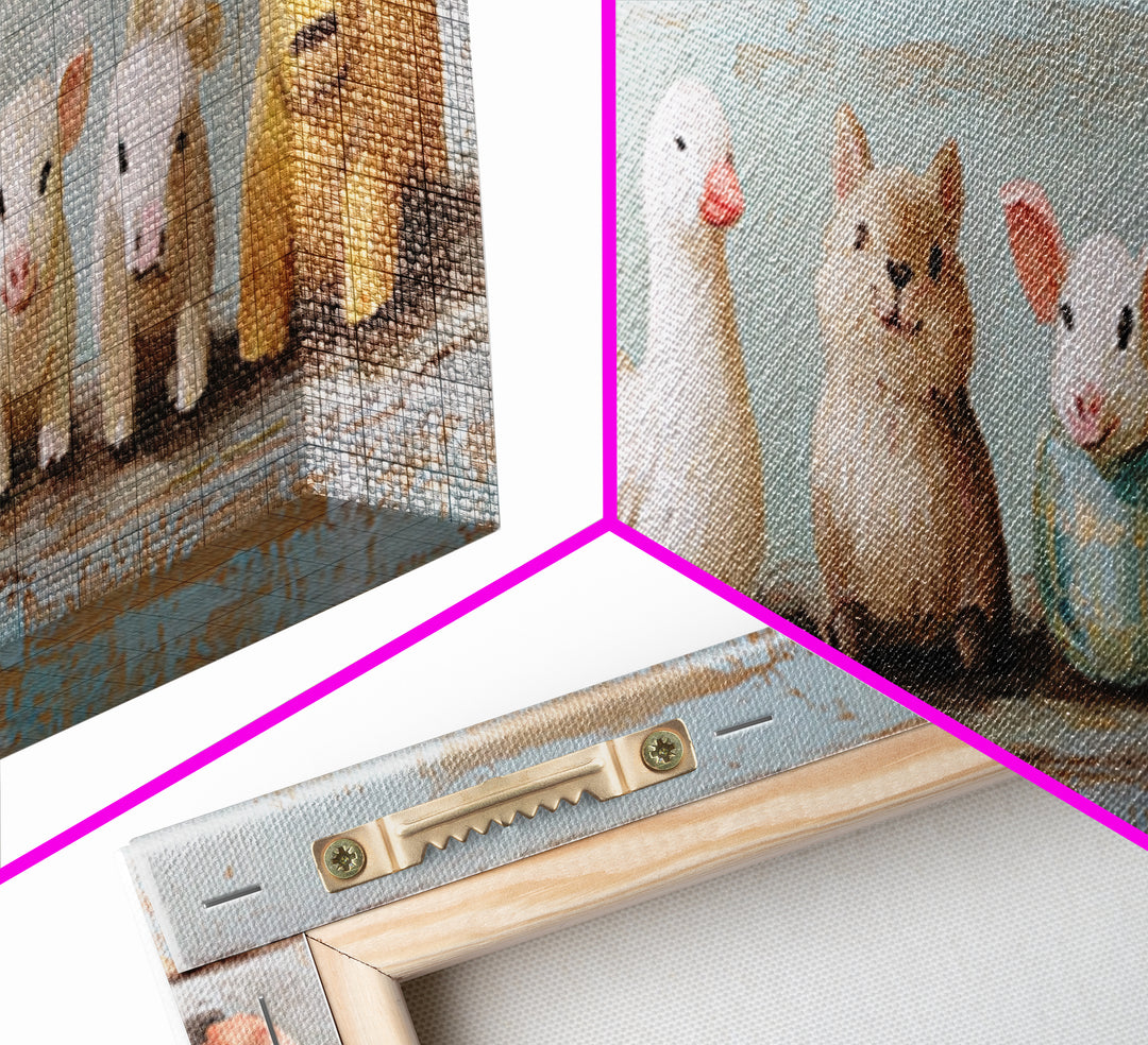 Cute Toy Animal Lineup Canvas Print, Whimsical Nursery Wall Art, Kids Room Decor, Playroom Art, Baby Animal Gift For Her