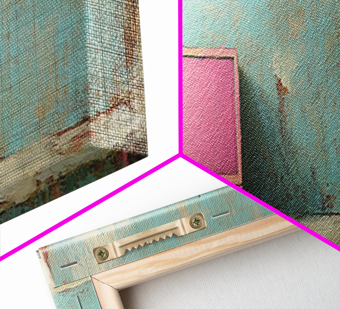 Pink Retro Laptop On Teal Shelf Wall Art, Minimalist Office Decor, Tech Art Print, Dorm Room Decor, Modern Wall Decor Gift
