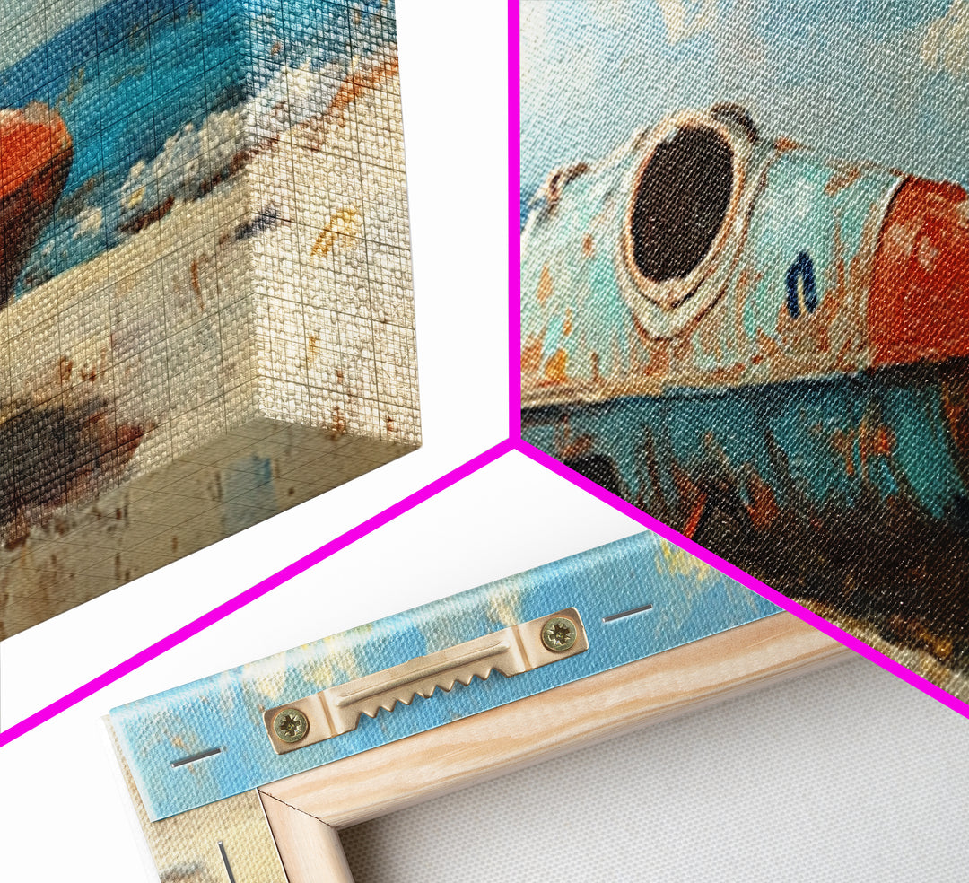 Retro Space Capsule On Beach Canvas Print, Coastal Sci Fi Wall Decor, Space Wall Art, Ocean Decor, Gift For Him, Beach House Decor