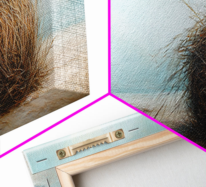 Coastal Tumbleweed On Sandy Shore Canvas Print, Neutral Beach Wall Art, Seascape Decor, Calm Ocean Landscape Painting Gift