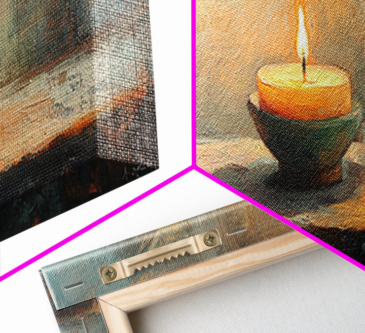 Glowing Candle Still Life Framed Canvas Print, Moody Wall Decor, Meditation Room Art, Rustic Home Decor, Calming Housewarming Gift