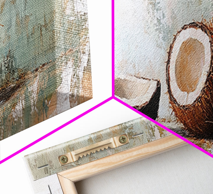 Cracked Coconut Still Life Canvas Print, Tropical Kitchen Wall Art, Coastal Decor, Beach House Decor, Food Illustration Print