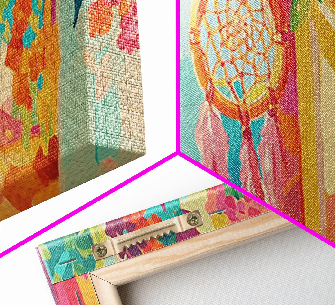 Sunlit Dreamcatcher And Hanging Plants Canvas Print, Boho Wall Art, Spiritual Home Decor, Whimsical Wall Decor Gift For Her
