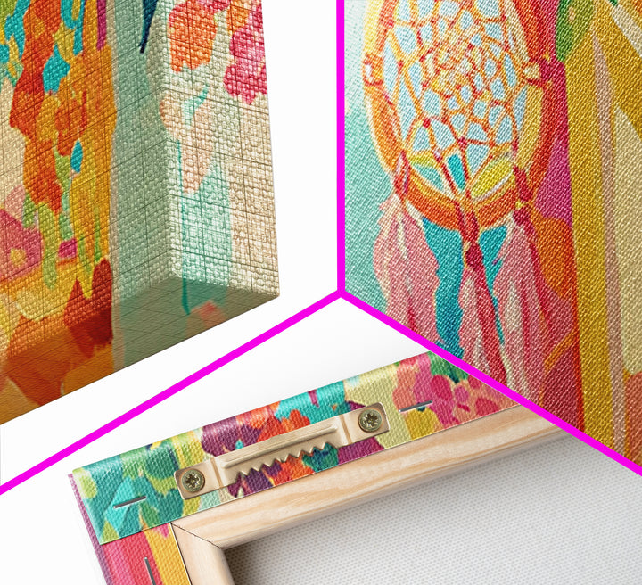 Sunlit Dreamcatcher And Hanging Plants Canvas Print, Boho Wall Art, Spiritual Home Decor, Whimsical Wall Decor Gift For Her