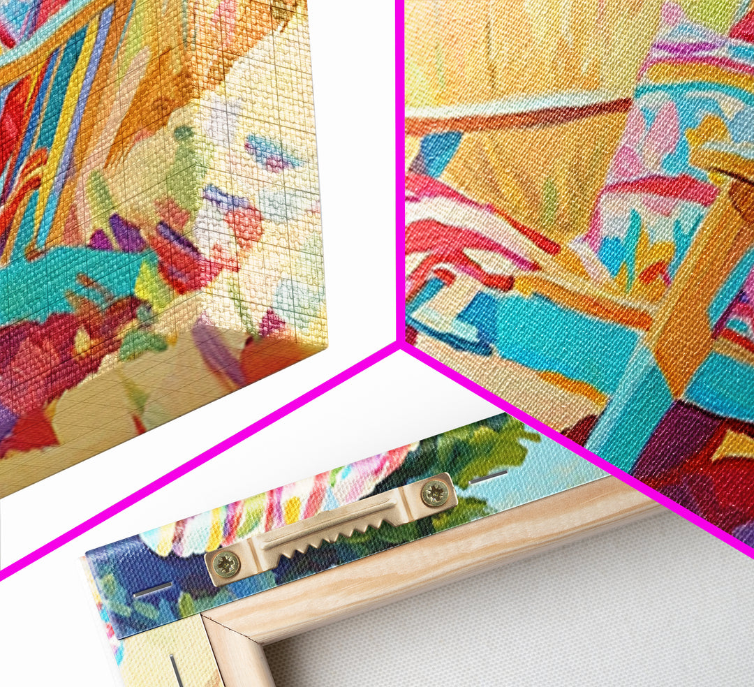 Colorful Beach Chair In Summer Grass Canvas Print, Coastal Wall Art, Beach House Decor, Summer Vibes, Relaxing Art Print