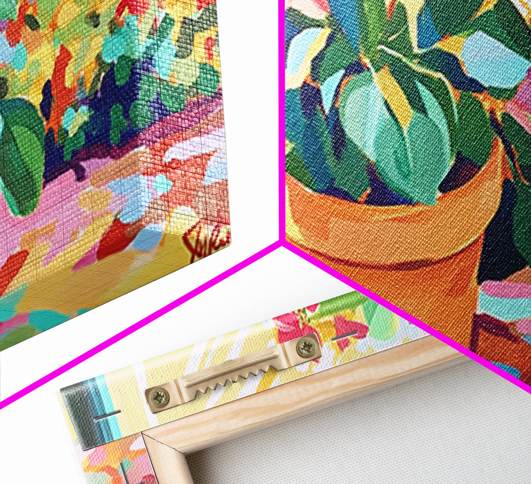 Potted Citrus Tree With Pink Flowers Canvas Print, Botanical Wall Art, Garden Decor, Bright Living Room Home Decor Gift Idea