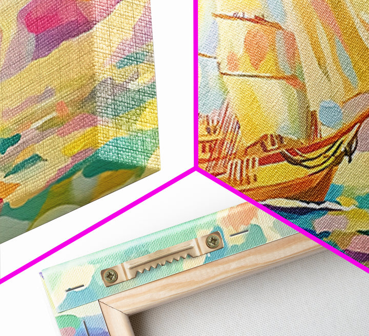 Pastel Sailboat On Turquoise Sea Canvas Print, Coastal Wall Art, Nautical Decor, Ocean Landscape, Beach House Gift For Living Room