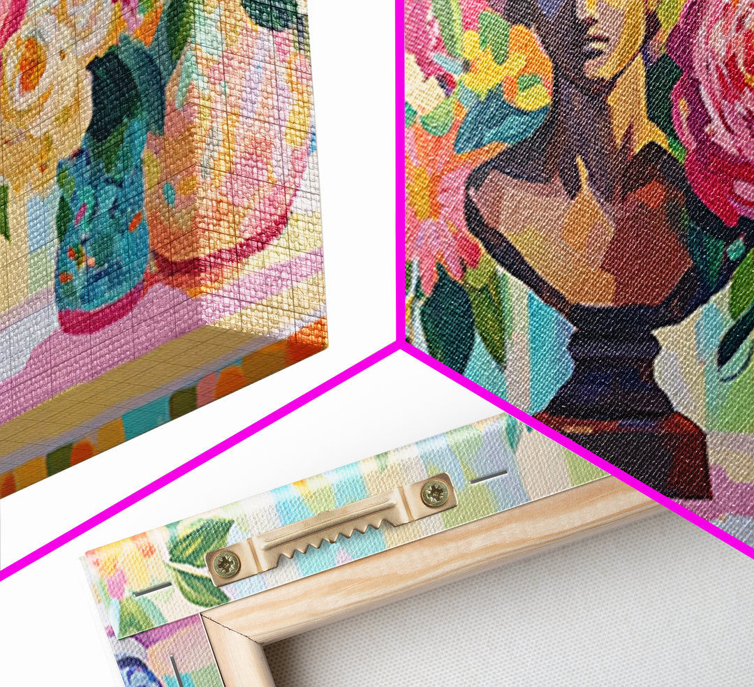 Classical Bust With Roses Framed Canvas Print, Floral Wall Art, Romantic Garden Decor, Feminine Living Room Art Gift For Her