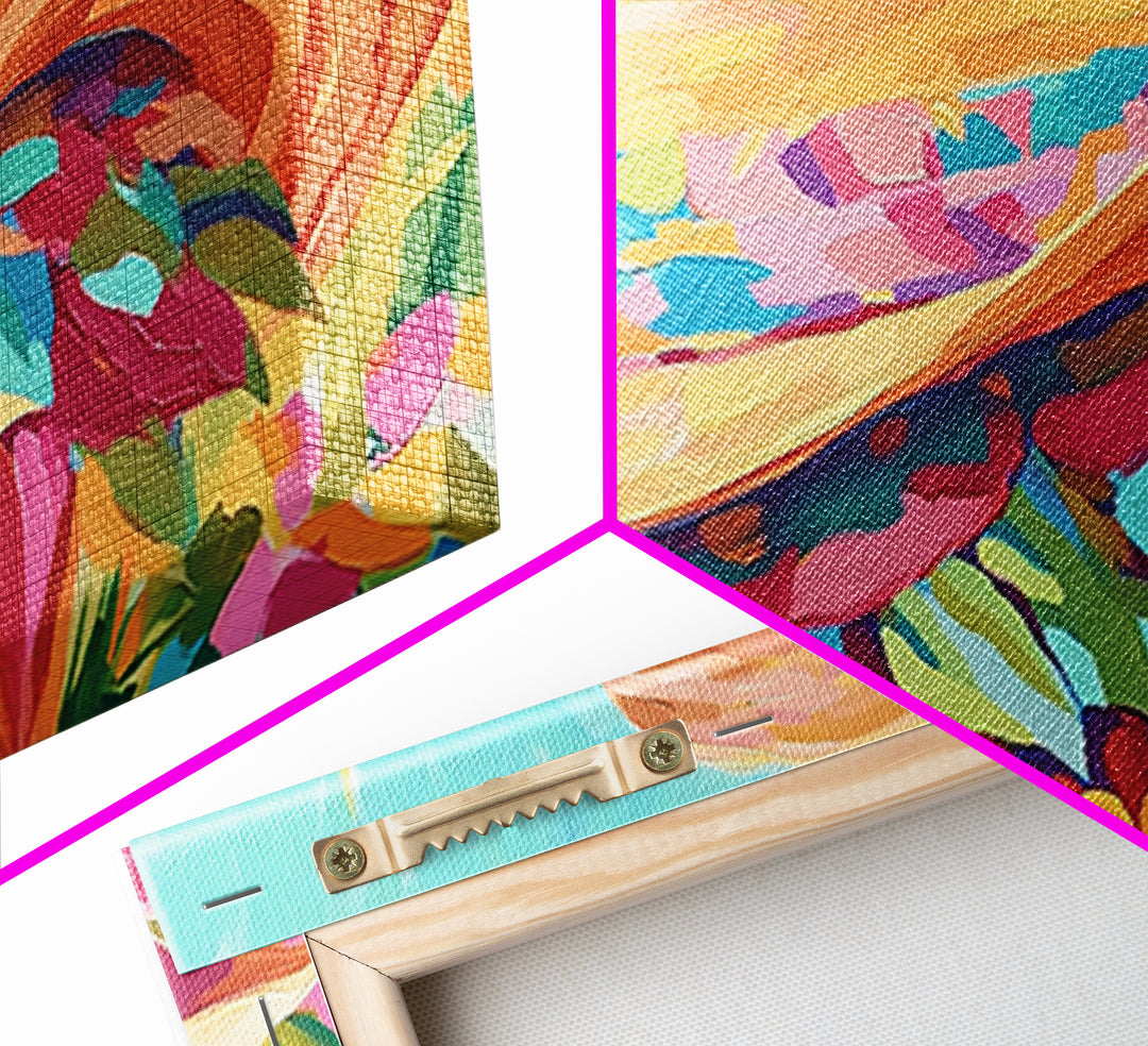 Sunlit Straw Hat With Floral Scarf Canvas Print, Coastal Cowgirl Wall Art, Summer Fashion Decor, Boho Home Decor, Gift For Her