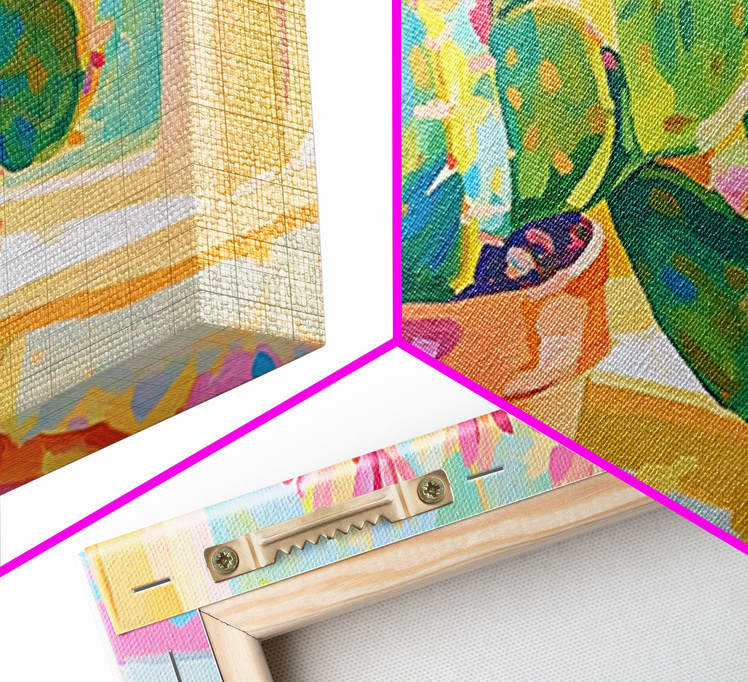Blooming Prickly Pear Cactus Framed Canvas Print, Colorful Botanical Wall Art, Sunny Window Plant Lover Gift, Boho Home Decor