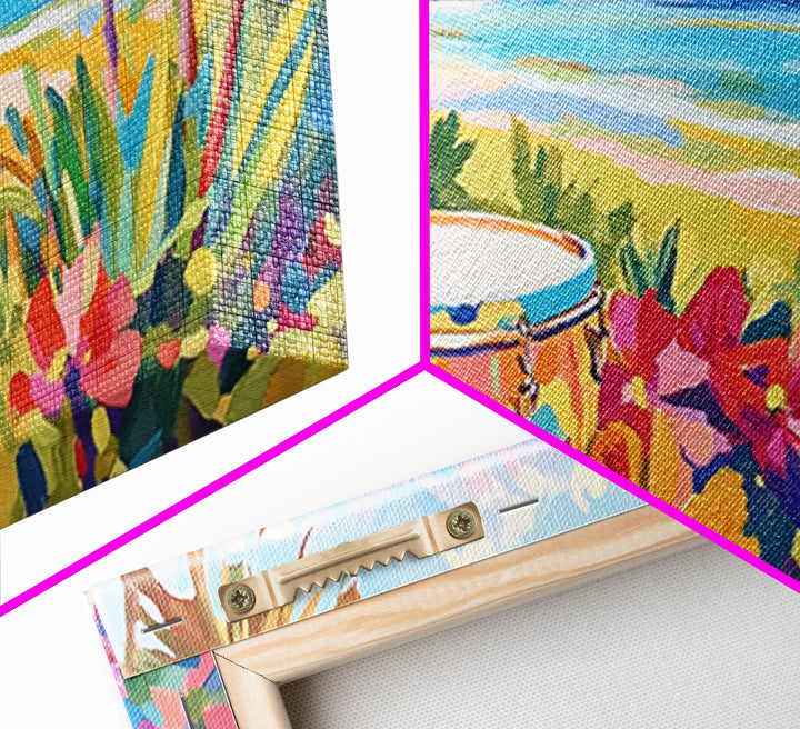 Tropical Beach Drum By Blue Ocean Wall Art, Coastal Wall Art, Beach House Decor, Vibrant Tropical Decor, Living Room Decor, Summer Gift