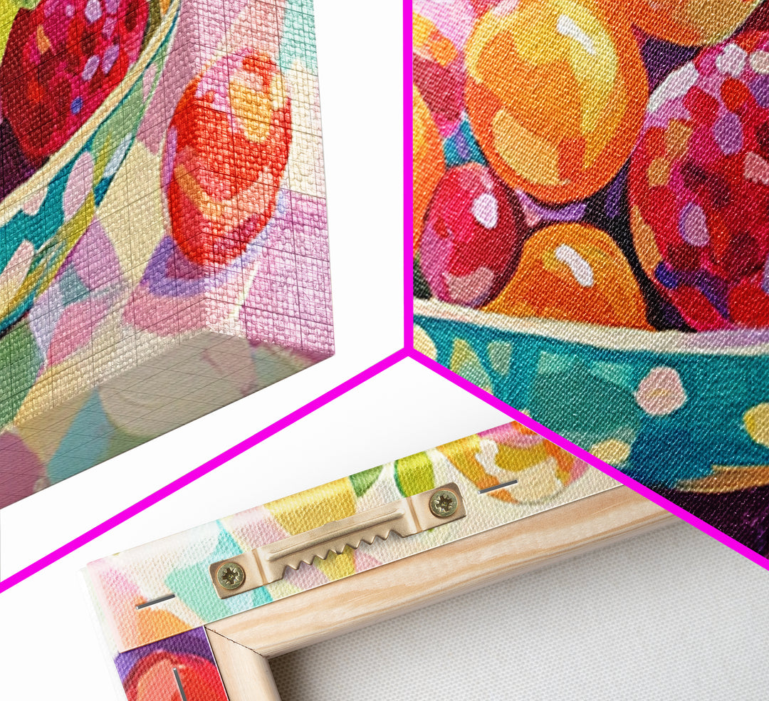 Bright Fruit Bowl With Berries Canvas Print, Colorful Kitchen Wall Art, Fruit Art Painting, Dining Room Prints, Foodie Gift
