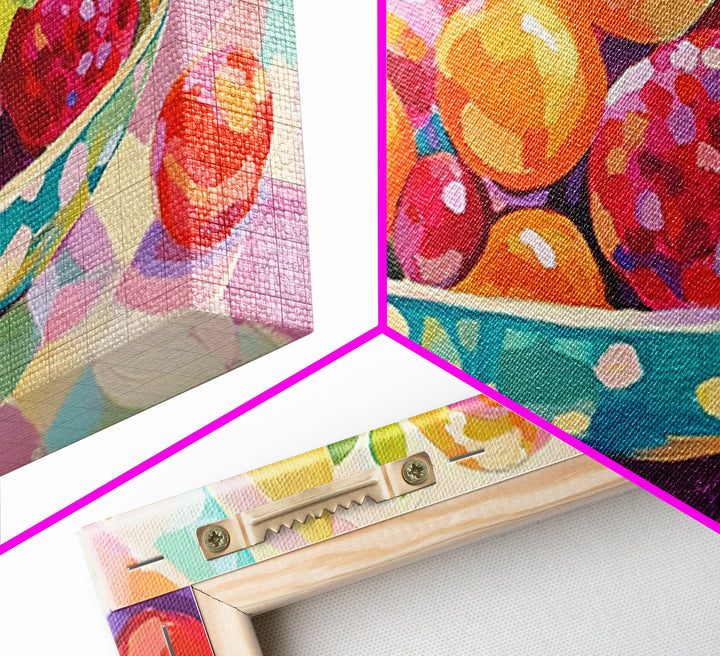 Bright Fruit Bowl With Berries Canvas Print, Colorful Kitchen Wall Art, Fruit Art Painting, Dining Room Prints, Foodie Gift