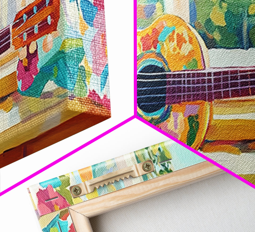 Painted Ukulele By Sunny Window Framed Canvas Print, Music Room Decor, Tropical Wall Art, Boho Home Decor, Gift For Music Lover