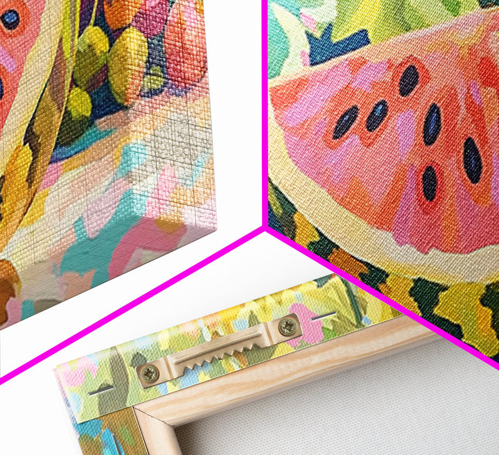 Juicy Watermelon Slice Canvas Print, Colorful Kitchen Wall Art, Summer Fruit Poster, Dining Room Decor, Food Lover Gift Idea
