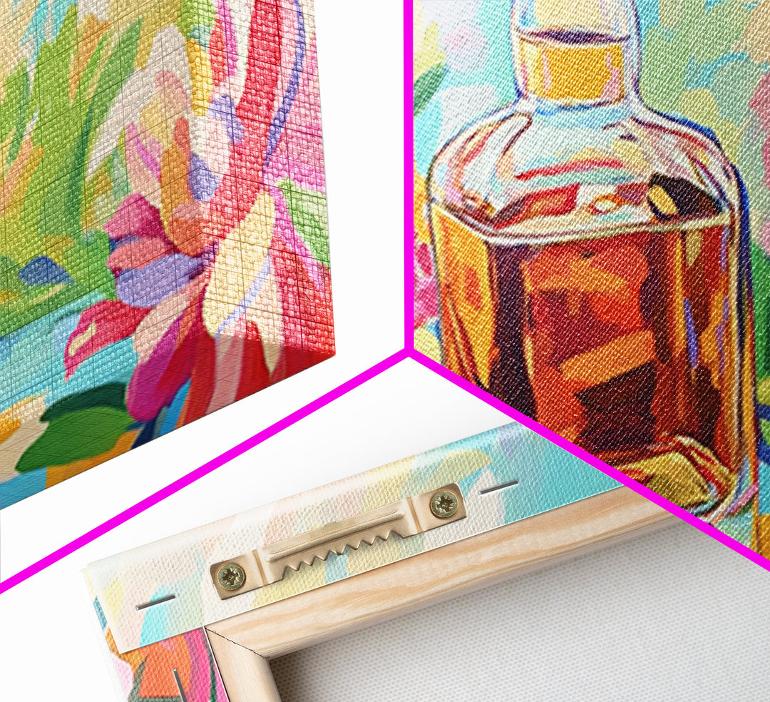 Amber Whiskey Bottle Wall Art, Colorful Bar Cart Decor, Cocktail Canvas Wall Art, Home Bar Poster, Housewarming Gift Idea