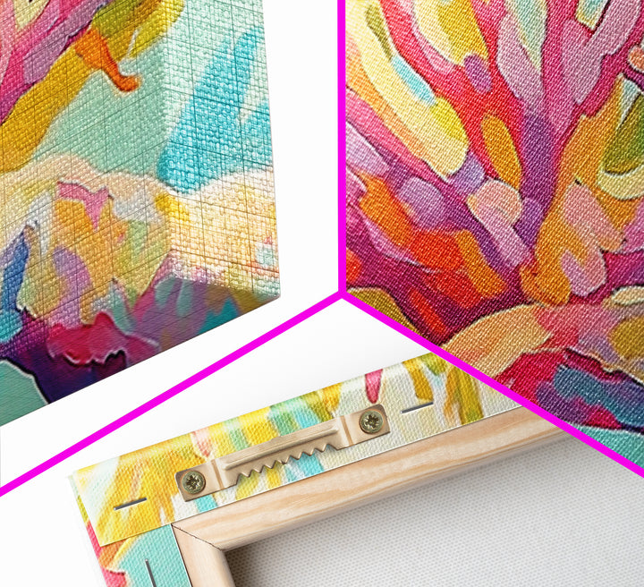 Bright Pink Coral Reef Branch Wall Art, Tropical Ocean Canvas Print, Coastal Decor, Marine Life Art, Vibrant Beach House Decor