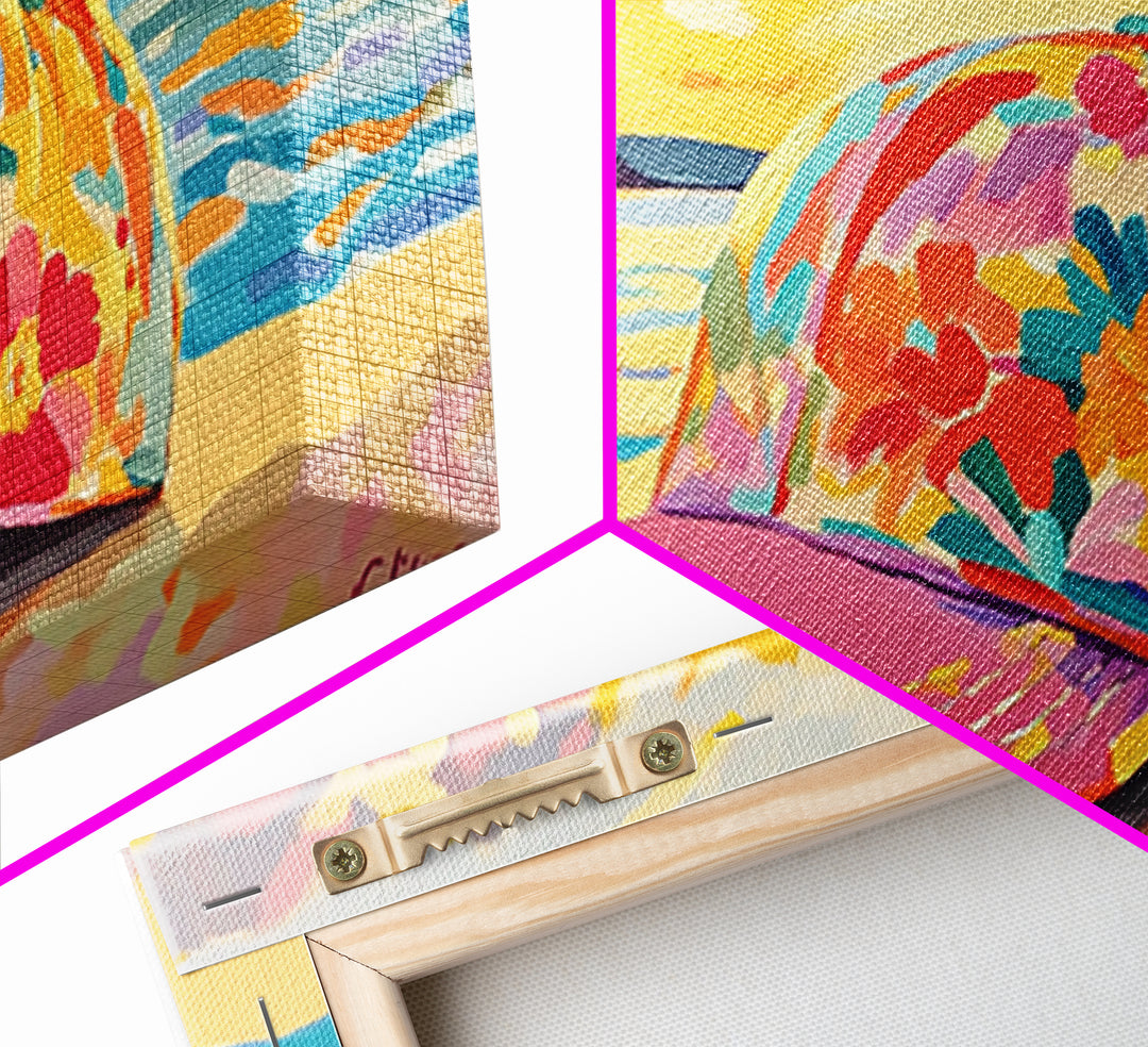 Floral Baseball Cap Wall Art, Beach Sunset Canvas Print, Coastal Cowgirl Decor, Ocean Wall Art, Summer Gift For Her, Beach House Decor