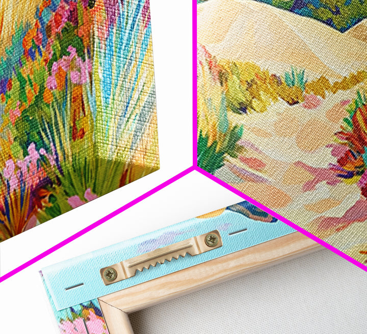 Golden Dune Path Canvas Print, Wildflower Landscape Wall Art, Coastal Desert Decor, Mountain Wall Art, Large Horizontal Art