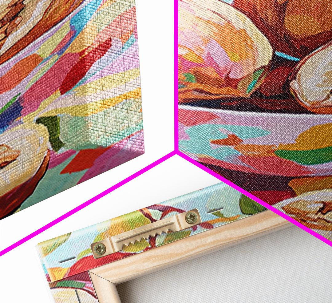 Tropical Cacao Pods In Painted Bowl Wall Art, Colorful Kitchen Canvas Print, Botanical Fruit Still Life, Foodie Home Decor