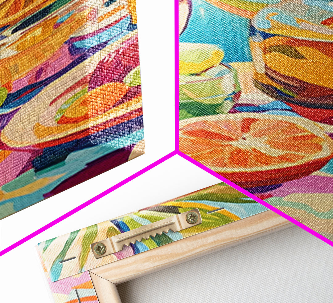 Sunlit Citrus Jar With Limes And Grapefruit Canvas Print, Colorful Kitchen Wall Art, Tropical Home Decor, Food Art Print